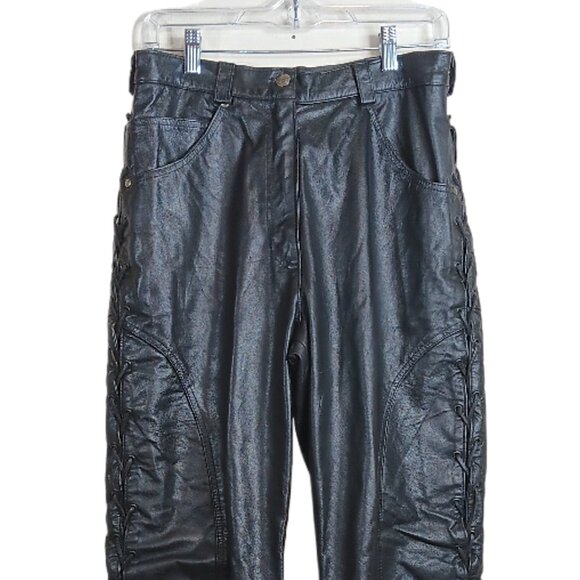 Harley-Davidson Leather Pants Womens 12 Black Leather Lace-Up Riding Motorcycle - Picture 2 of 5